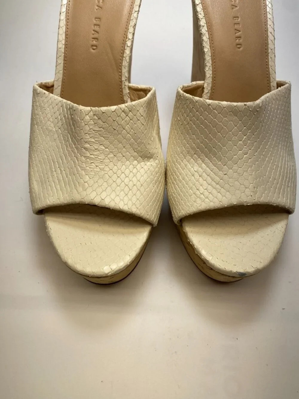 Veronica Beard Women Dali Python Embossed Leather White Wedge Sandal Sz 10